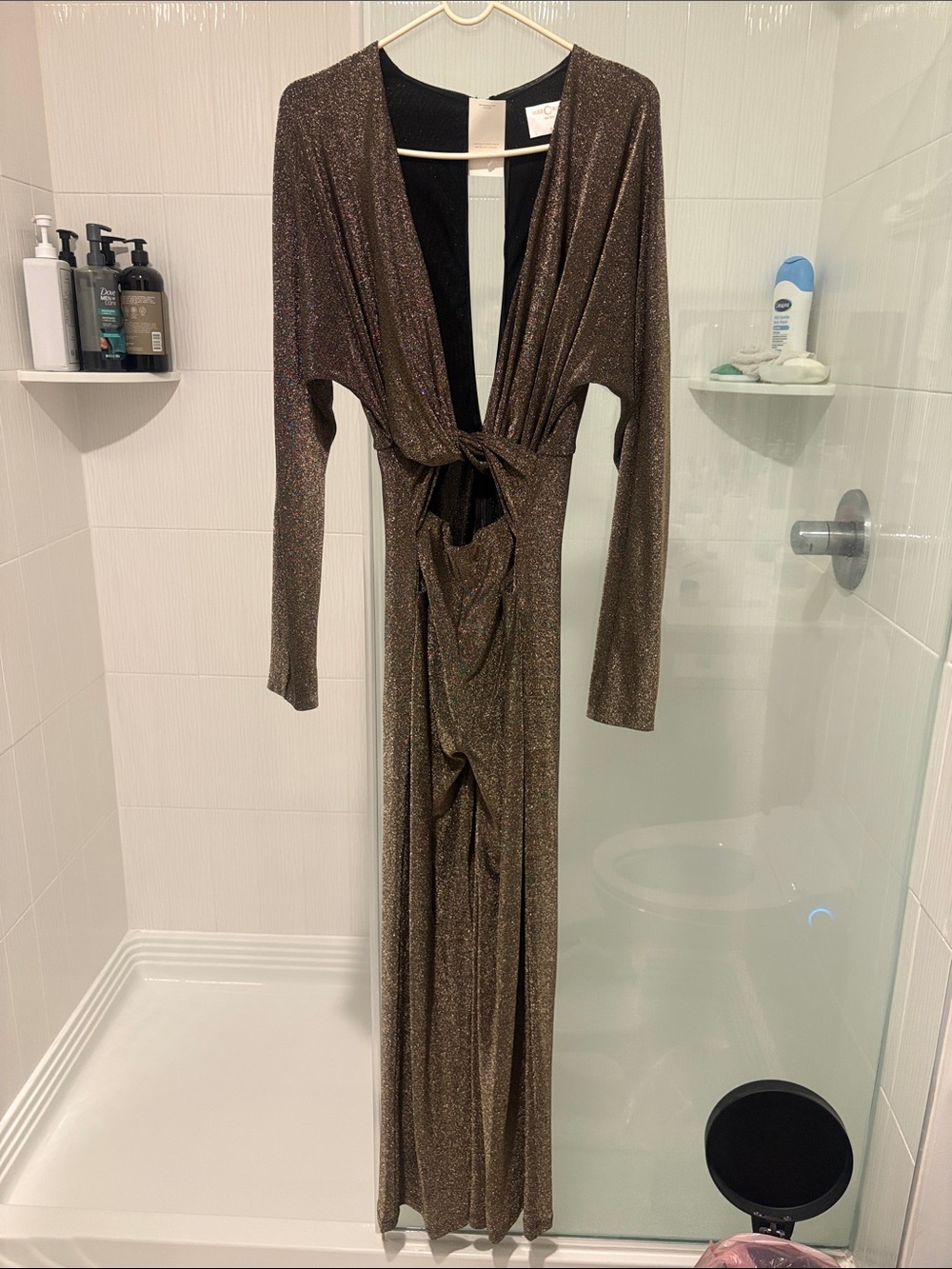 Metallic gold Long-Sleeve Wrap Jumpsuit